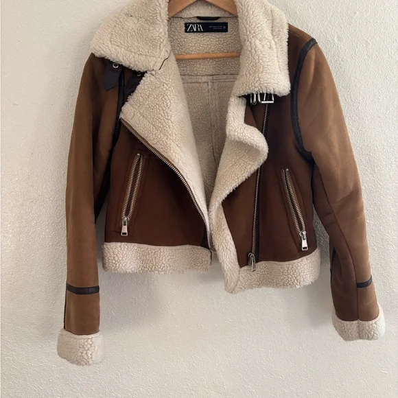 Zara Tan and Cream Teddy Jacket - Picture 1 of 3